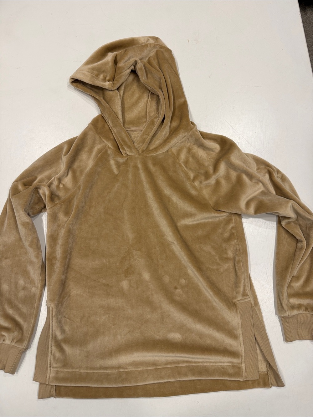 Women's Plush Hooded Pullover in Tan